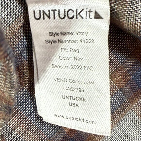 Untuckit Mens Long Sleeve Button Shirt 100% Linen Grey Blue Plaid Sz XL Spring - Picture 7 of 11